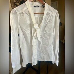 New York & Company White Tie-Front Blouse